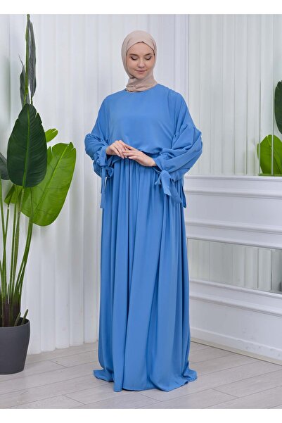 Modamix Sleeved lace-up Plain Hijab Dress 831