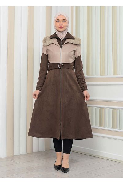 Modamix SUEDE TRENCH COAT WITH FUR COLLAR AND BELT 1351