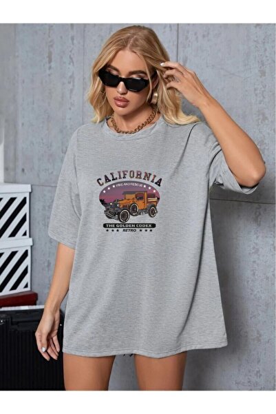 oneagılyazı تي شيرت كاليفورنيا ريترو مطبوع للجنسين مقاس كبير