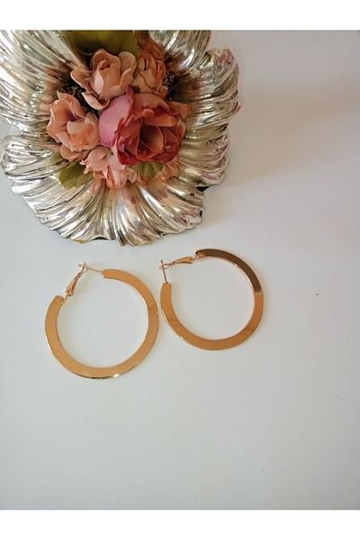 MİRAKSESUAR Yassi Gold - Large Size Hoop Earrings
