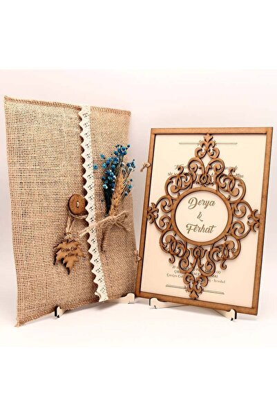 Mekece Ahşap Düğün Davetiyesi AHD-3010 | Osmanlı Cam Göbeği Desenli Davetiye ...