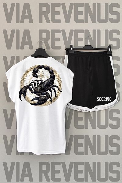 Vordevia Scorpio Crew Neck Λευκό και Μαύρο Αθλητικό Σετ - Μηδενικό μανίκι, στάμπα στην πλάτη