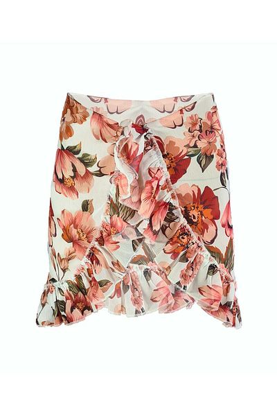 Bolder Frida Red Flower Pattern Short Ruffle Pareo