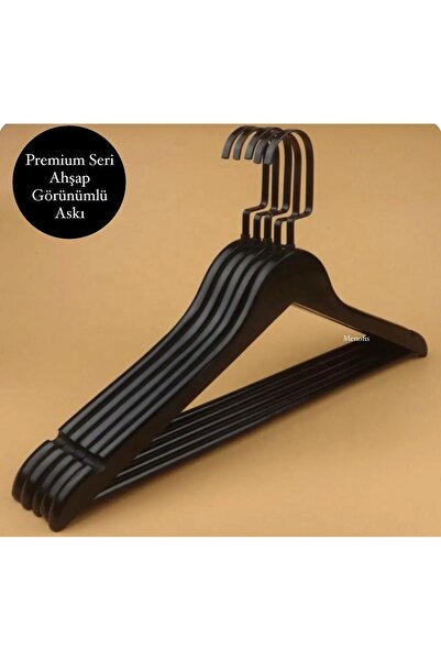 menofis Siyah Ahşap Görünümlü Premium Özel Amerikan Kancalı Askı 36 Adet