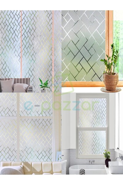 Genel Markalar 3 Mt X 60 Cm Uv Koruyucu Transparan 3D Buzlu Ekose Desenli Cam Pencere Banyo Folyosu Statik Sticker