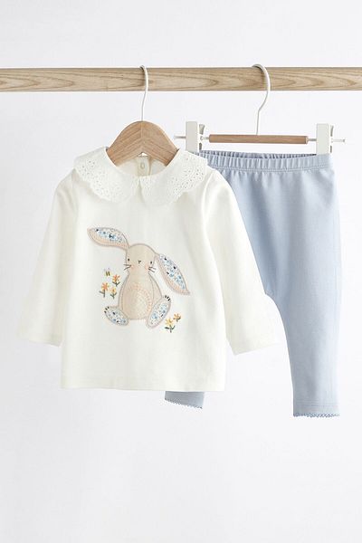Next Baby Blue Rabbit Patterned Cotton Long Sleeve Tights Set