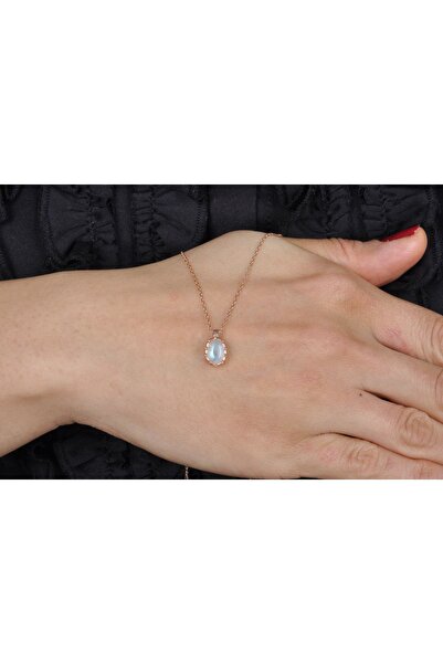 EZİLA SİLVER Oval Ay Taşlı Gümüş Kolye