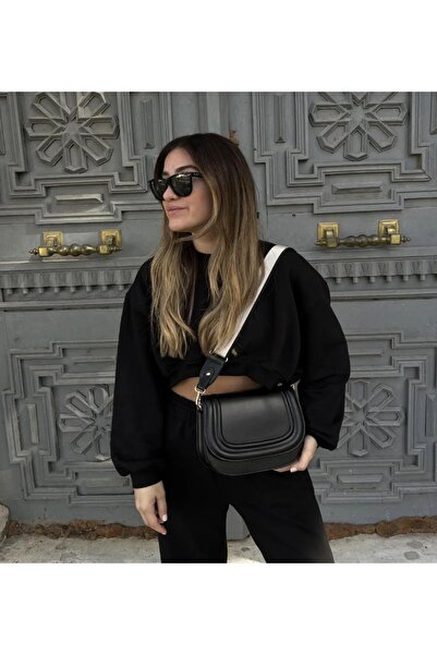 Tina Kanvas Askılı Kapaklı Çanta Siyah