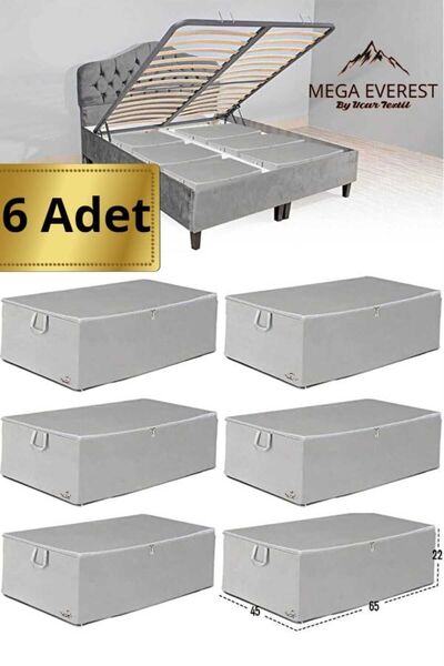 Mega Everest - 6 ADET Antrasit Büyük Boy Baza Altı Ve Çekyat Tipi Hurç 64 X 45 X 22 Cm