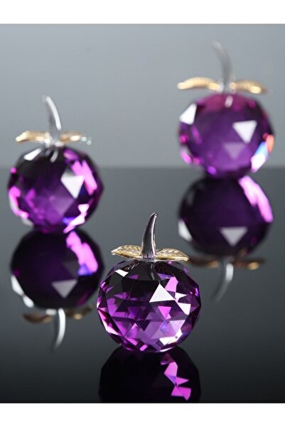 BELİZ HOME Kristal Mor Altın Yaldızlı 3 Lü Elma
