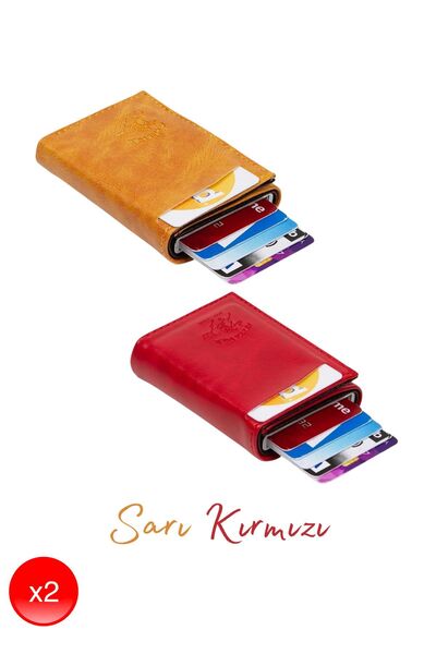 Adelina Bags Sarı Kırmızı Otomatik Mekanizmalı Cüzdan 2'li Avantajlı Fiyat