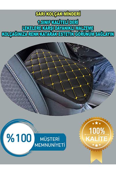 AysalStore Volvo V40 (1995-2004) Leather Auto Armrest Case Cover Capitone Sponge Yellow Embroidered-