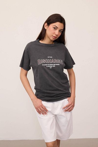Addax P10262-M7 Model DISCHARGE Printed Faded Effect T-Shirt