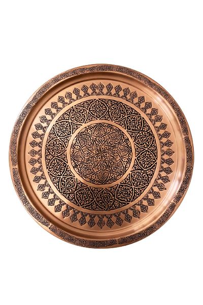Değerli 35cm Red Antique Printed Copper Tray