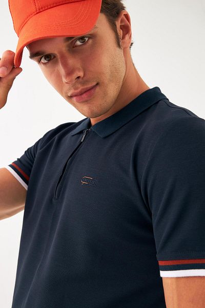 Escetic Ανδρικό μπλουζάκι πόλο με γιακά Navy Blue που αναπνέει - Regular Fit T0080