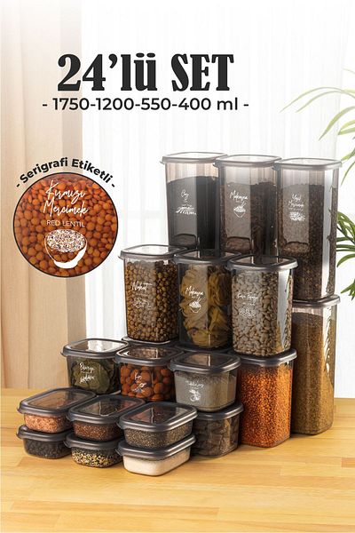 Vienev 24-Piece Peggy Storage Set with Screen Printing Labels, 6X(1.75 1.2 0.55 0.4 Liter)