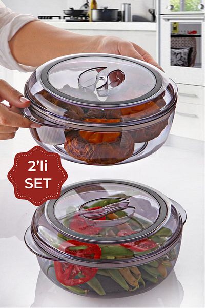 Vienev Set of 2 Acrylic Round Storage Containers - Food Storage Container 1.7 Liters