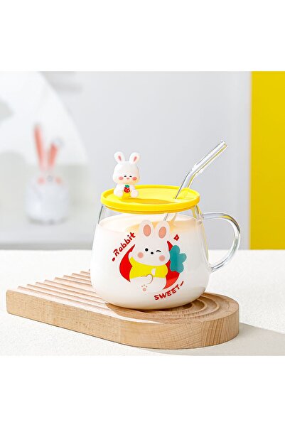 Livava كوب زجاجي على شكل أرنب مع ماصة، 8×8.5