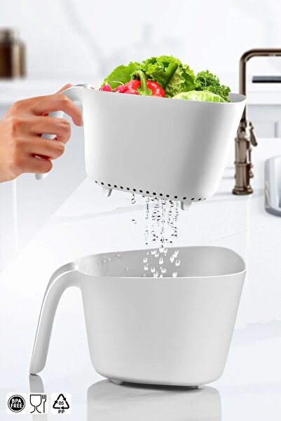 Open Home Concept مصفاة خضار معكرونة الأرز الأبيض سعة 2.45 لتر - بمقبض ومزدوج