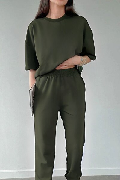 BayBayan Γυναικείο Σετ Καλοκαιρινής Φόρμας Χακί Πράσινο με Λαιμόκοψη Ποδηλάτο...