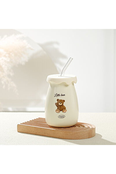 Livava زجاجة مع شفاطة، كوب سيراميك، أبيض، 12.5×7