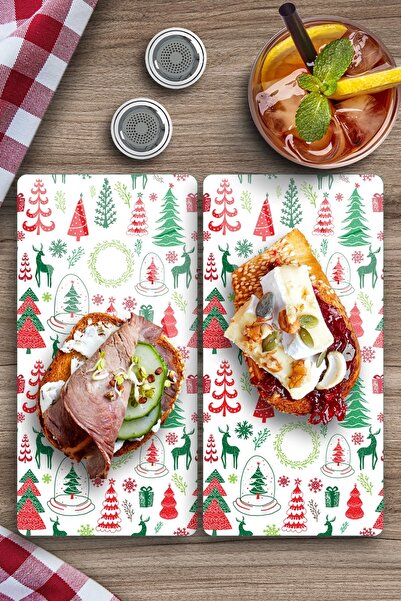 Decovetro New Year's Patterned Glass Coffee Table Table - Set of 2 30 x 15 cm