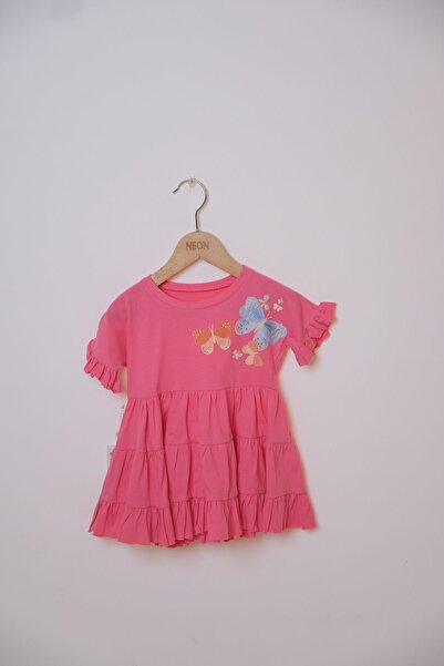 Neon KELEBEK BASKILI ELBİSE 1-2-3-4 YAŞ