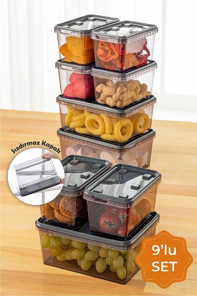Vienev 9-Piece Anthracite Block Storage Set - 6X0.7 Liter and 3X1.5 Liter Leak Proof Container