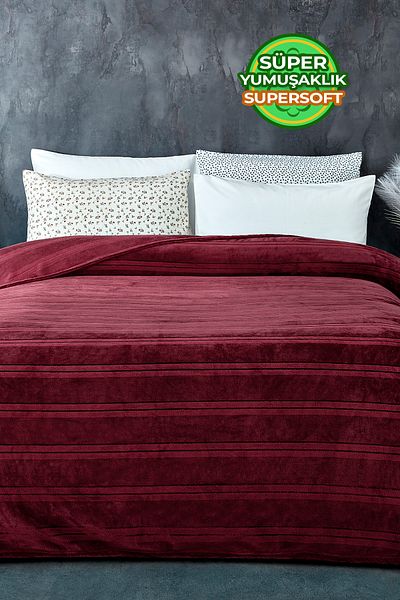 Evlen Home Collection مفرش سرير فردي ناعم من ماير سوبر سوفت - 150x230 سم، أحمر داكن بورجوندي