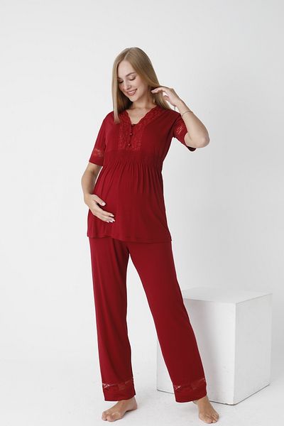 Miss Dünya Lissa V-Neck Lace Detailed Maternity and Maternity Pajamas Set - Buttoned Front, Short Sleeve