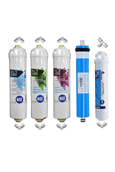 Aquames NSF Onaylı FLT Serisi 5'li Filtre Seti Vontron 80 GPD Membranlı