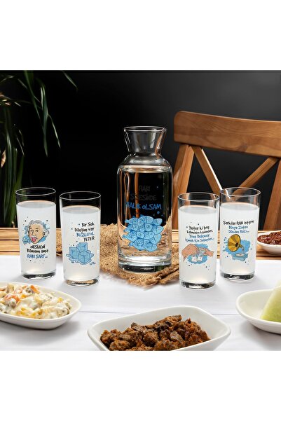 Hediyesepeti Kalabalık Sofralara Esprili 6+1 Rakı Kadehi & Karaf Seti