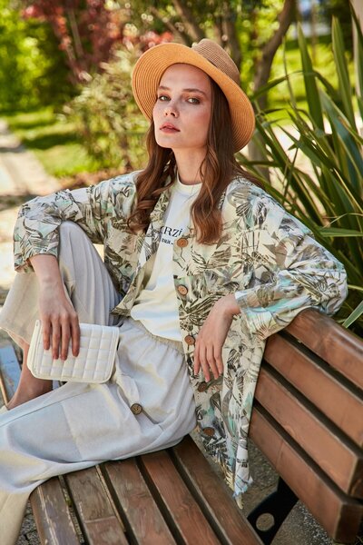 Garzia İtalia سترة كتان - نمط أوراق الشجر