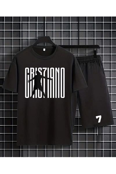 LUNAVISTA Cristiano Ronaldo Cr7 Printed Shorts and T-Shirt - Jogger Set, Crew Neck