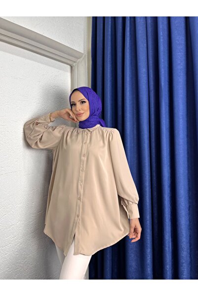 HK Style Kadın Düz Renk Tunik Gömlek