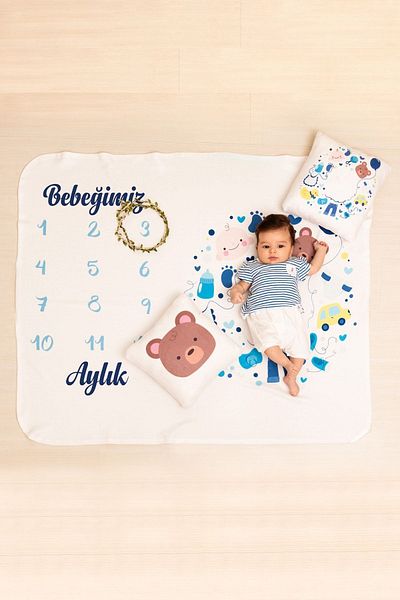 Hediyesepeti Newborn Baby Gift Photo Blanket Set Monthly Shoot