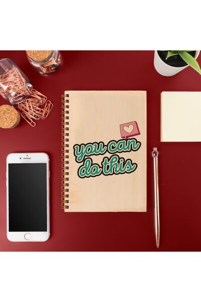 Hediyesepeti Ви можете це зробити Дизайнерський блокнот розміром 8 см x 12 см без лінійок, 48 аркушів, з дерев'яною обкладинкою