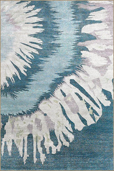 Rugs Modern Halı Mavi Yan Daireli Desenli Dokuma Taban Halı ve Yıkanabilir Ha...