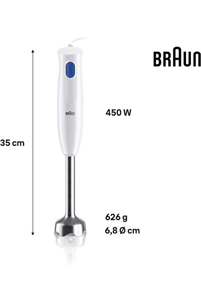 Braun خلاط يدوي مالتي كويك 1، مفرمة 350 مل، خفاقة، خفيف الوزن، دورق 600 مل - MQ10.202M WH
