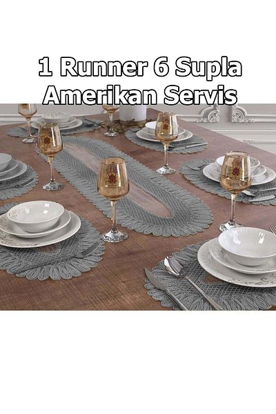 Çt Çeyizci Tekstil Snur de prezentare brodat pentru 6 persoane - Set Supla Runner, Modern American Service