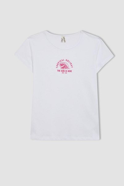 DeFacto Bedrucktes Kurzarm-Pyjama-Set für Mädchen mit Shorts C8501A824SM