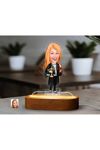 Bk Gift Kişiye Özel Avukat Karikatürlü Dekoratif 3D Biblo LED Işıklı Gece Lam...