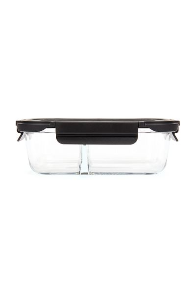 Tohana 1000 ml Capacity Black Transparent Glass Storage Container - Locked and Compartmented