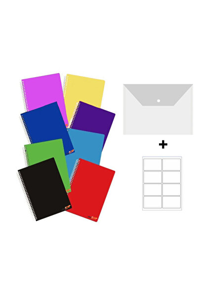 Gıpta Eco Pp 100 Yp. A4 Spiral Notebooks Notebook Cover (5 Checkered + 3 Striped = 8 Pieces) Gifted