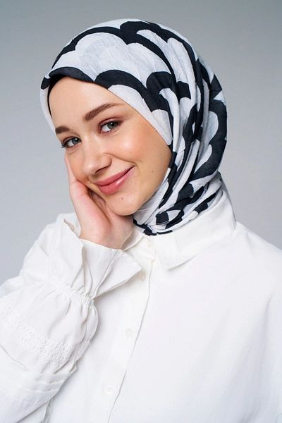 Modakaşmir White Cloud Patterned Bamboo Scarf