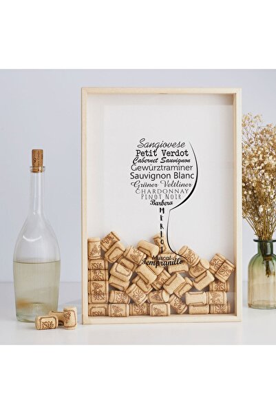 Hediyesepeti Tipografik Üzüm Çeşitleri Kadeh Tasarımlı Mantar Tıpa Kumbarası ...