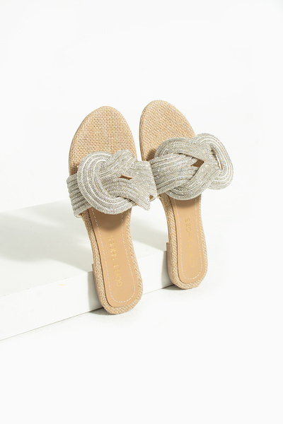 Gökçe Shoes Maira Hasır Taşlı Halka Detay Kadın Terlik