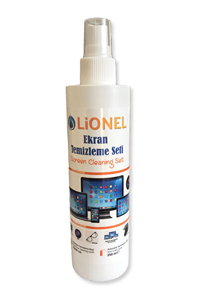 Lionel Ekran Temizleme Seti, 250 ML Sprey + 30x30 cm Mikrofiber Bez, Tüm TV, Tablet, Telefon, Notebook