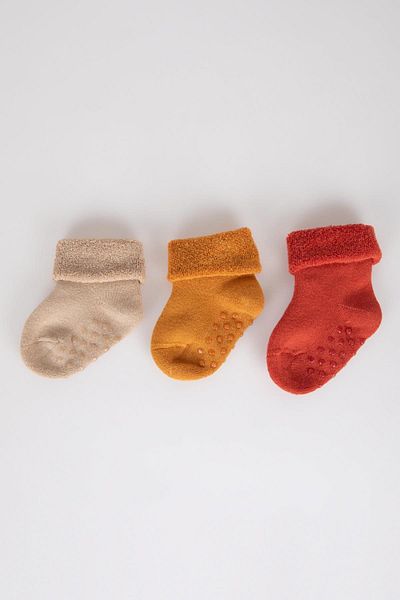 DeFacto Set of 3 Cotton Long Socks for Baby Boy - Non-Slip Sole Y6328a2ns