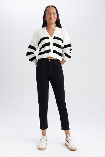 DeFacto Regular Fit V-Neck Striped Buttoned Knitwear Cardigan Z8539Az23Wn